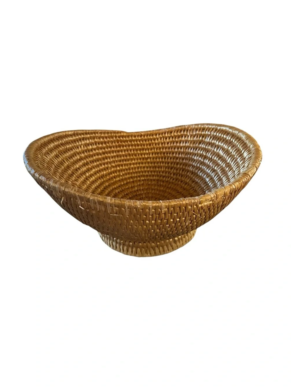 Vintage Handwoven Rattan Basket Bowl Boho Coastal Centerpiece Catchall Decor